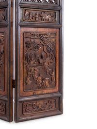 A Chinese Carved Hardwood Four-Panel Floor Screen