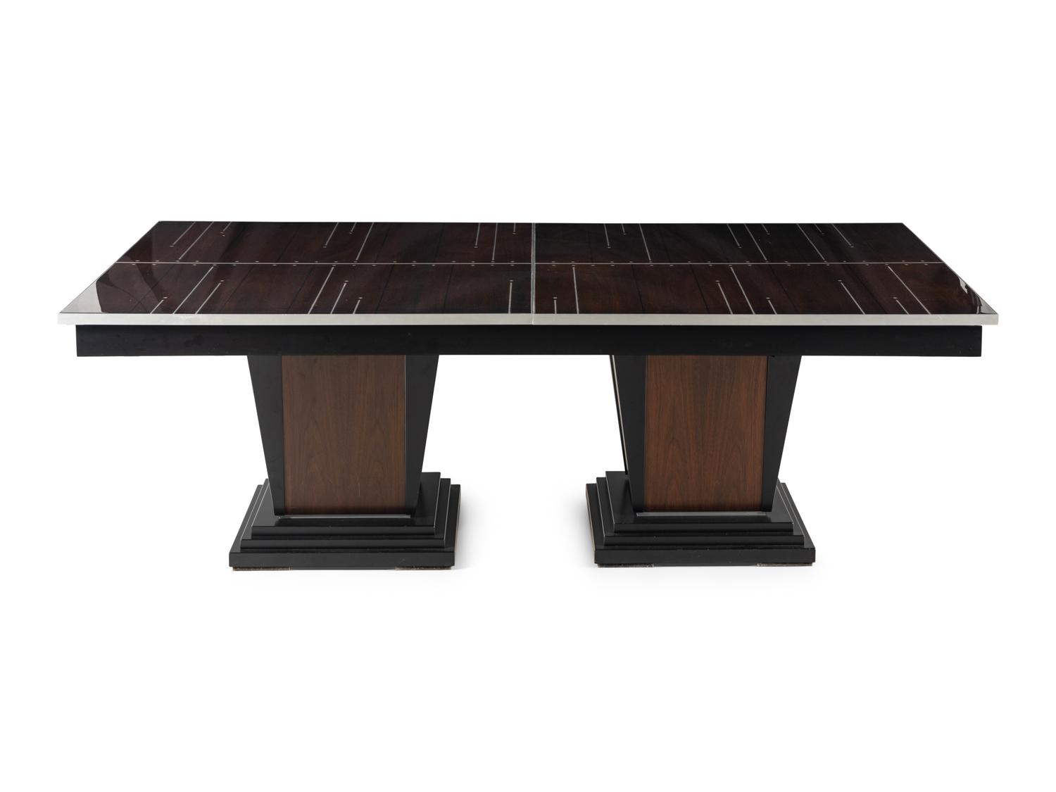 A Chrome-Inlaid Rosewood Two-Pedestal Dining Table
