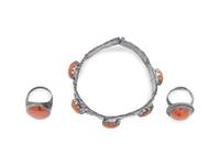 Three Chinese Silver Mounted Carnelian Agate Jewelry
