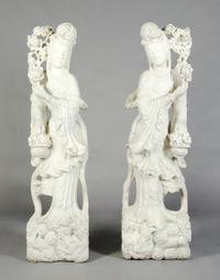 Two Chinese Carved Marble Figures, Height 57 1/2 inches.