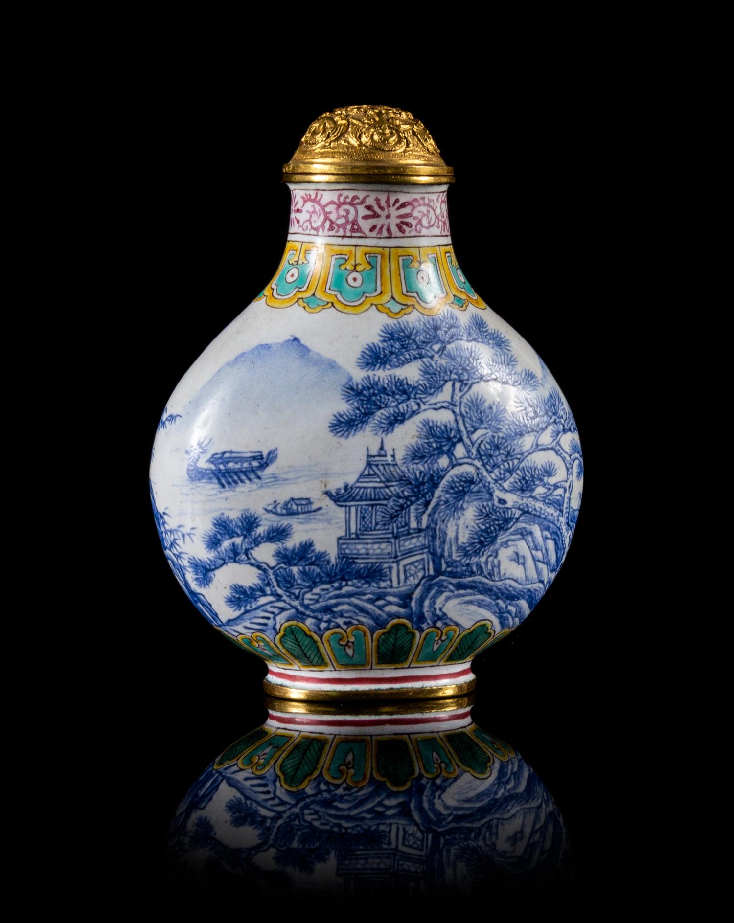 An Enamel on Copper Snuff Bottle Height 2 3/4 inches.