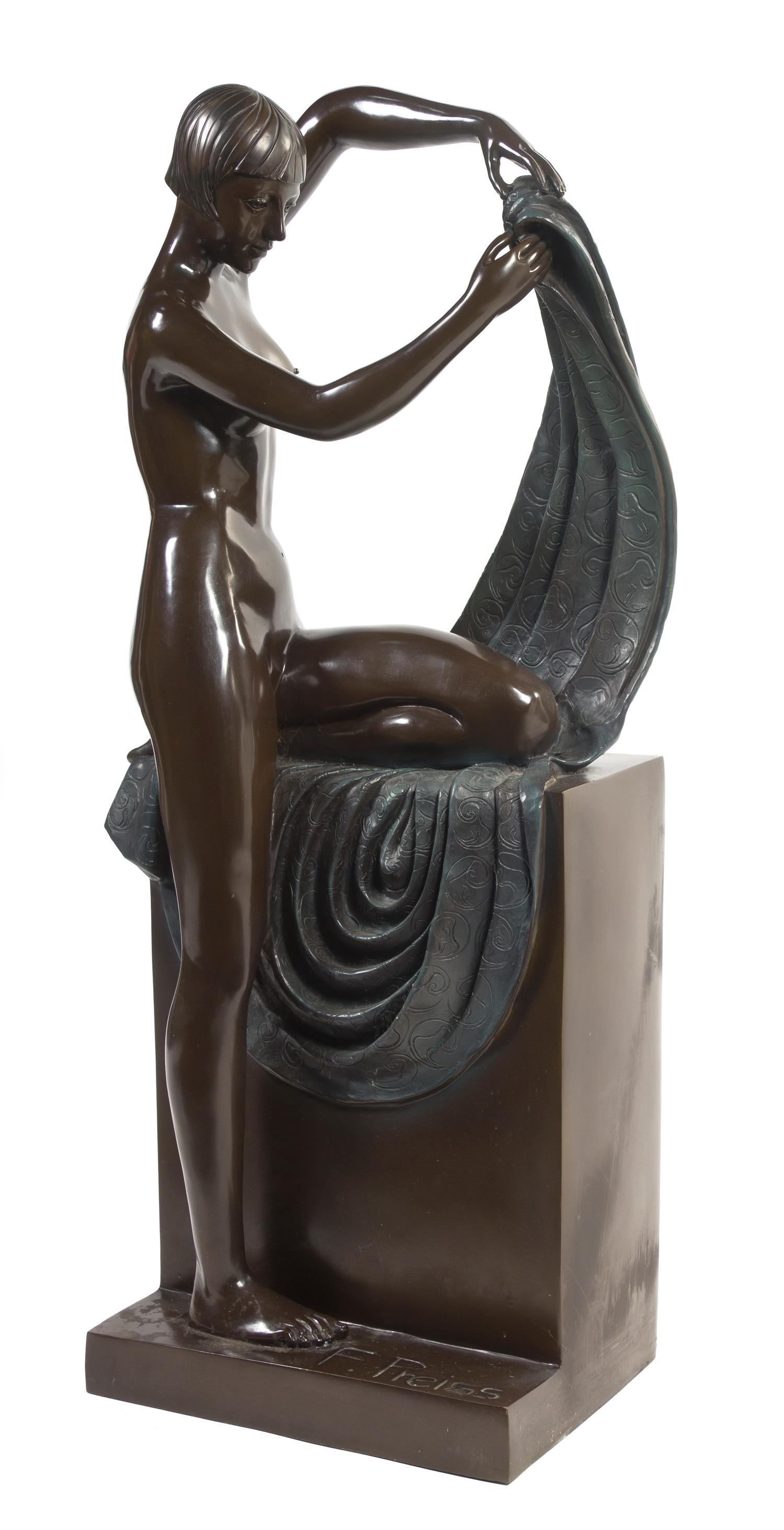 An Art Deco Style Bronze Figure, after Ferdinand Preiss, Height 50 inches.