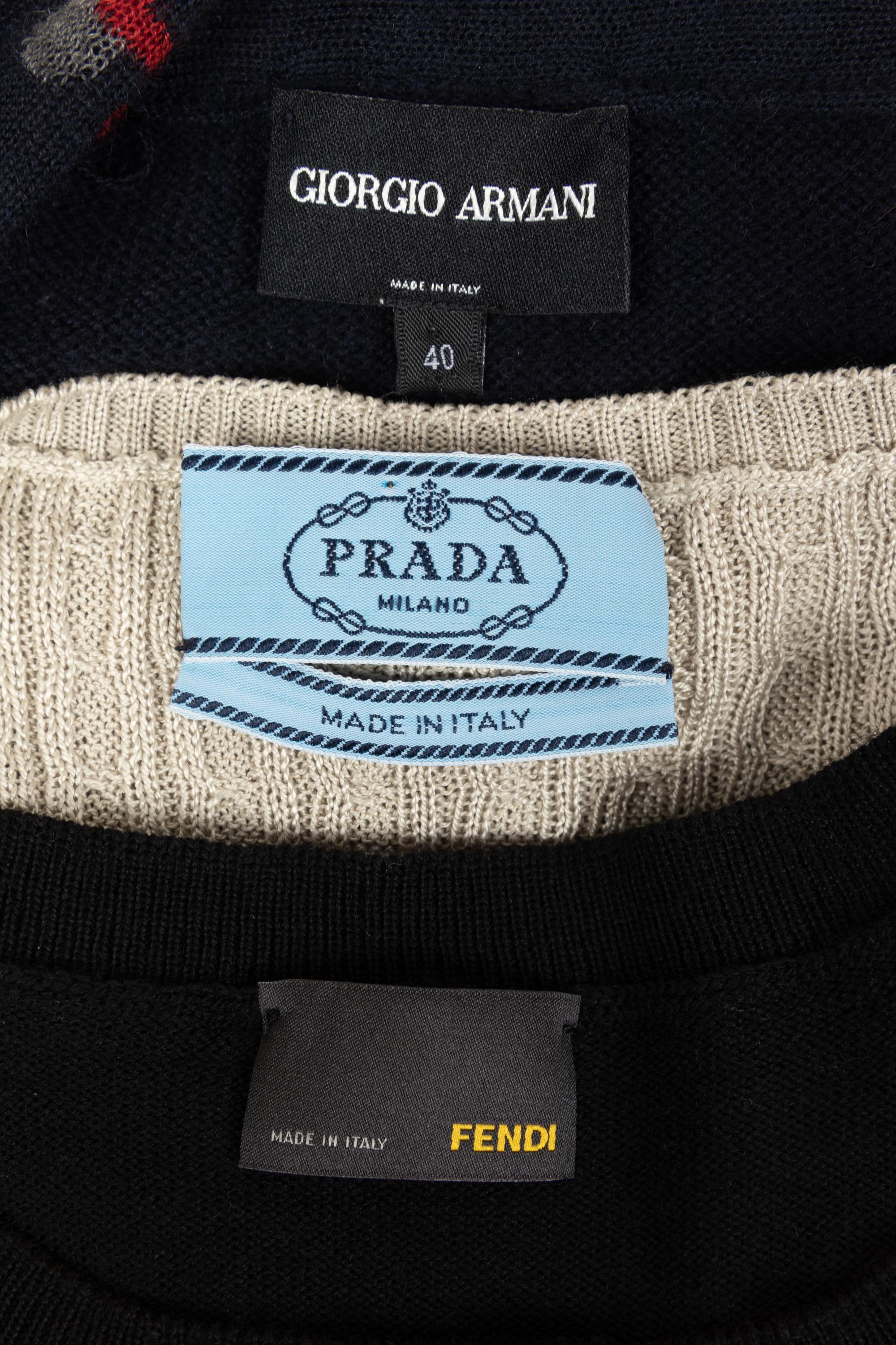 Three Knit Tops with Belts: One Prada Three-Piece Set, One Fendi Two-Piece Set, One Armani Two-Piece Set, 2000s