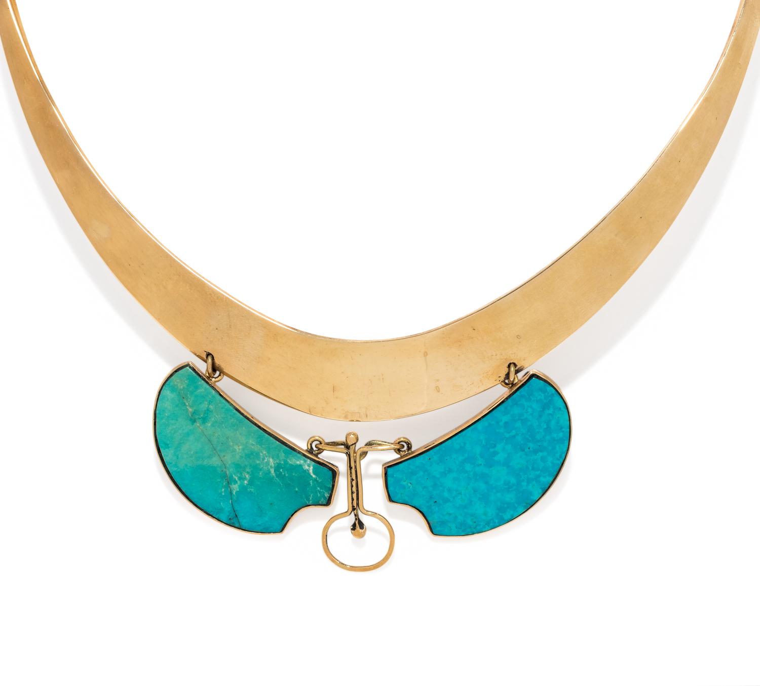 MODERNIST, YELLOW GOLD AND BLUE HARDSTONE COLLAR NECKLACE