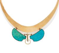 MODERNIST, YELLOW GOLD AND BLUE HARDSTONE COLLAR NECKLACE