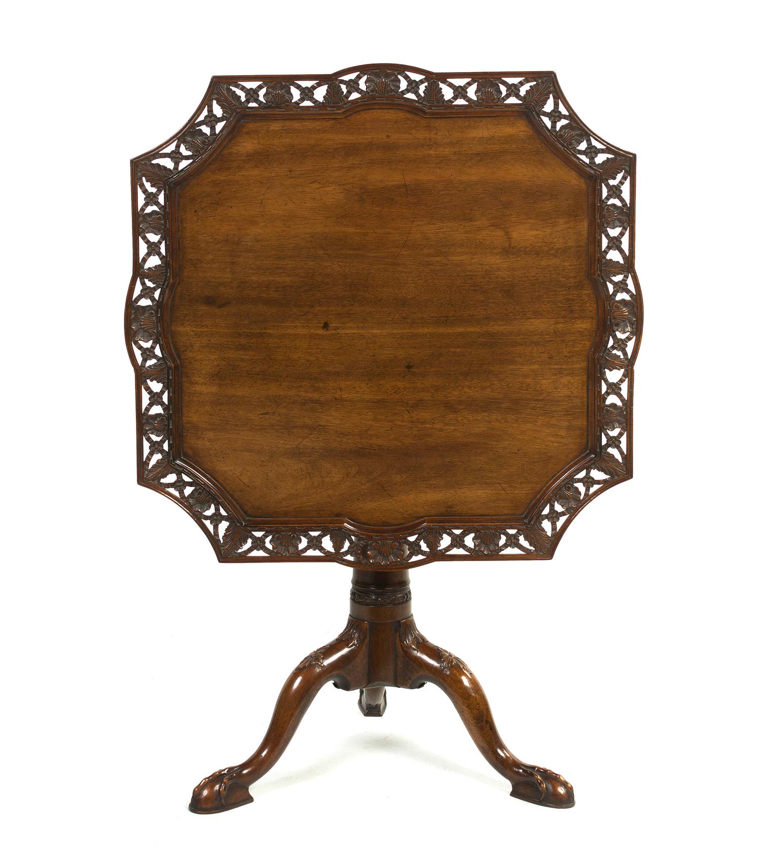 A Chippendale Style Mahogany Tilt-Top Tea Table, Height 28 1/4 x width 31 inches.