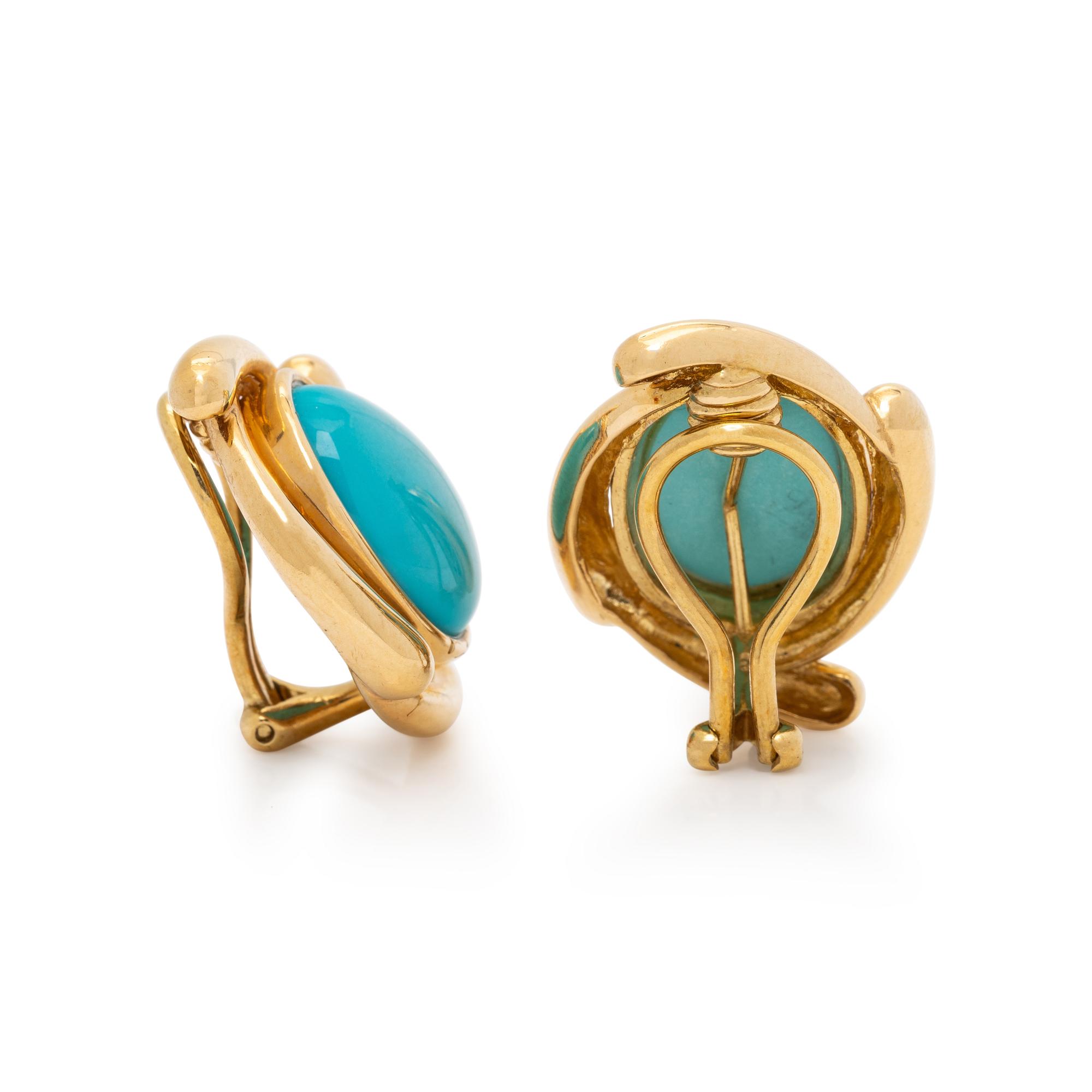 YELLOW GOLD AND TURQUOISE EARRINGS