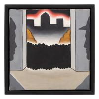 Untitled (Black shrubs, brown rocks, red sky, 2 profiles), c. 1967-68