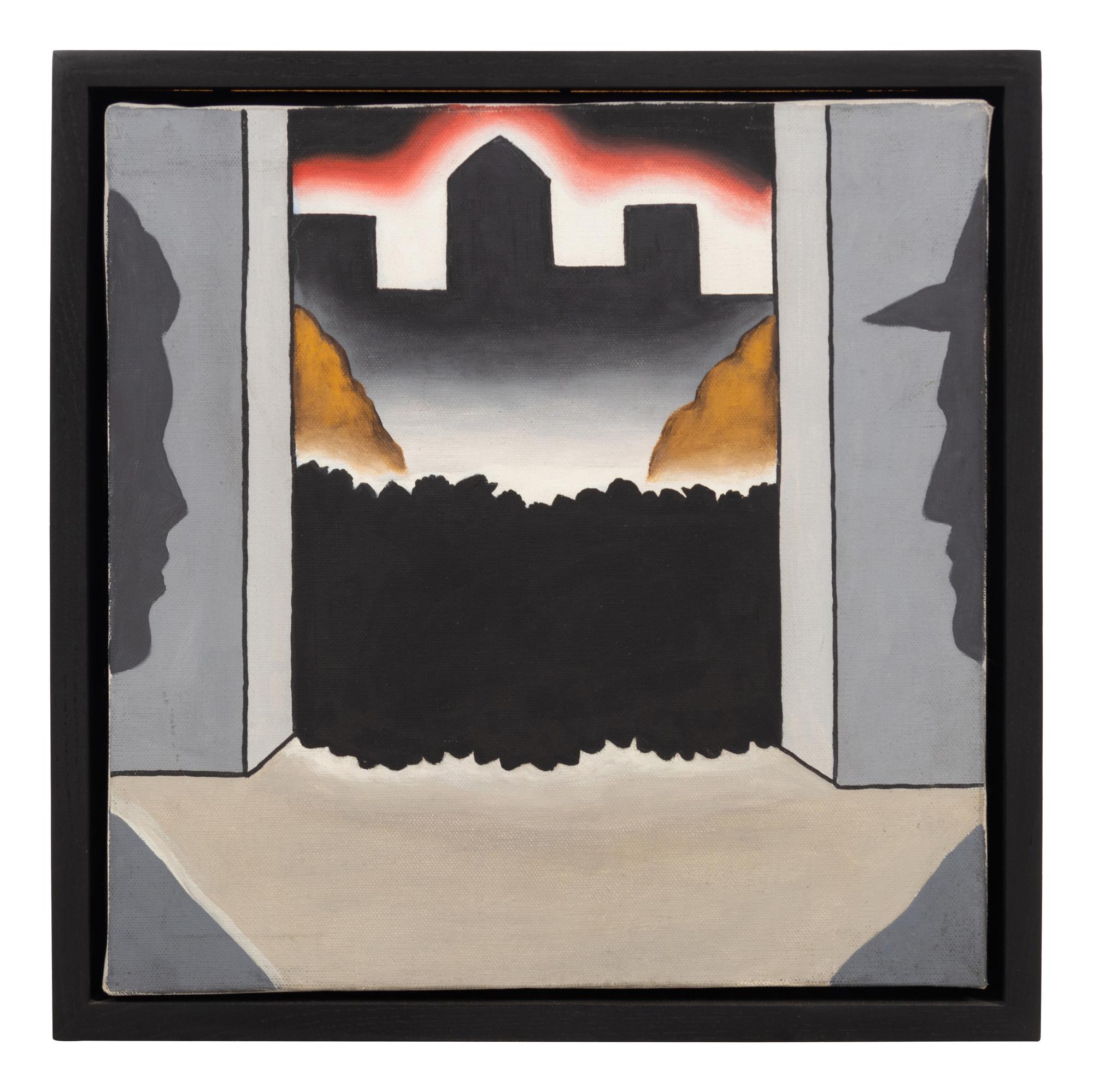 Untitled (Black shrubs, brown rocks, red sky, 2 profiles), c. 1967-68