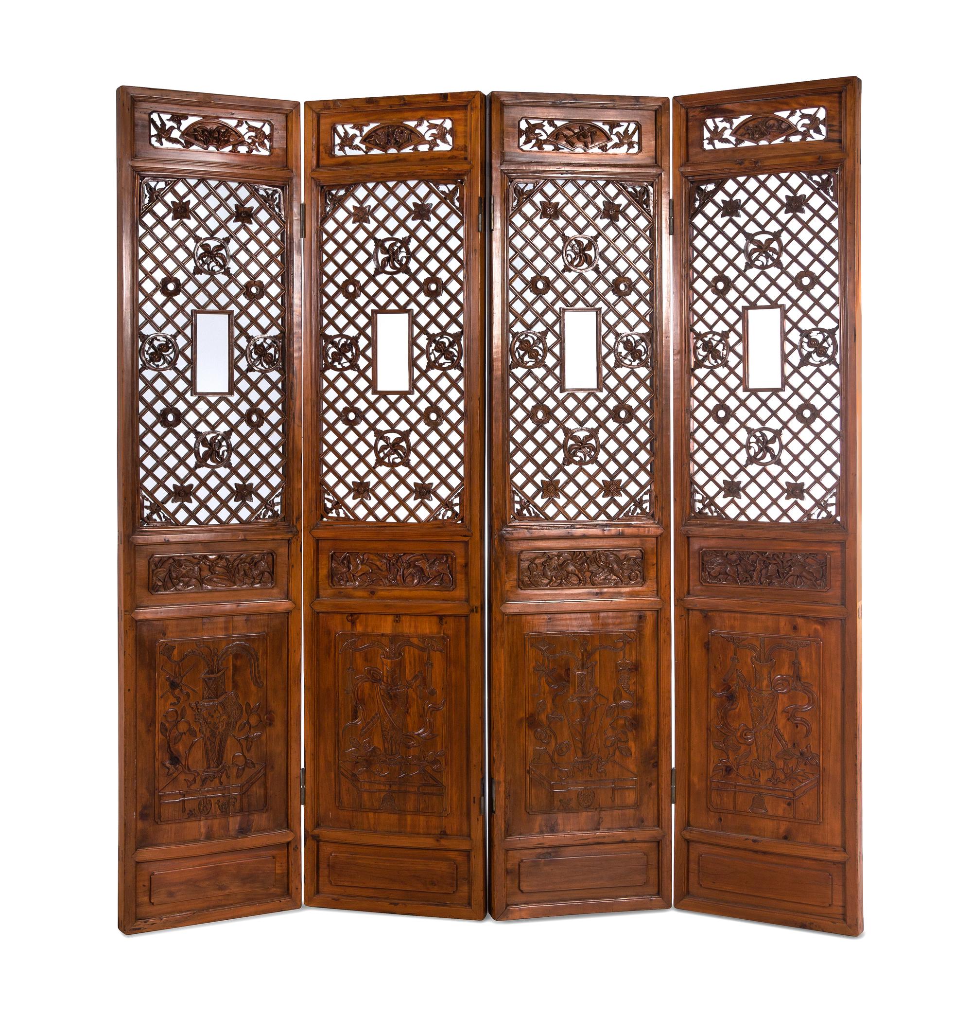 A Set of Four Chinese Softwood Door Panels
