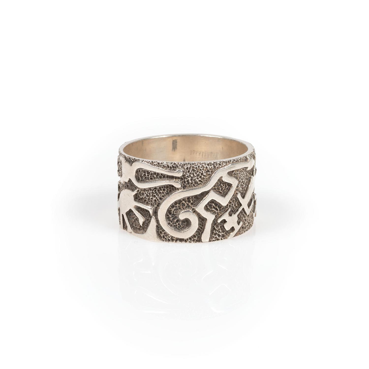 Cast Silver Ring, with Petroglyph Design