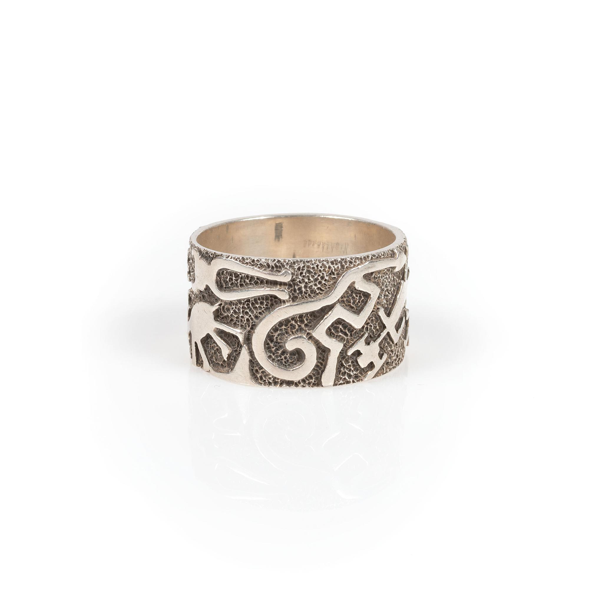 Cast Silver Ring, with Petroglyph Design