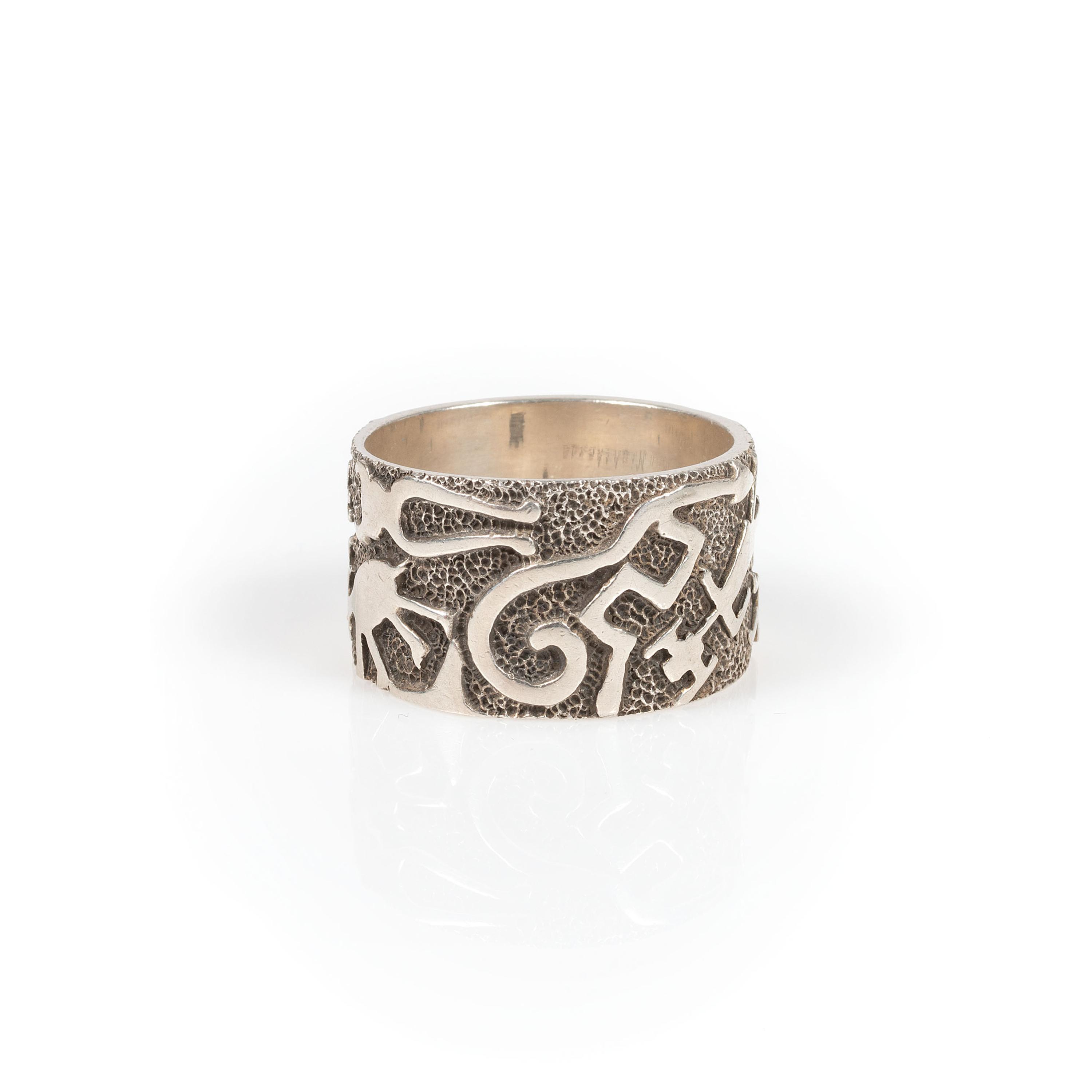 Cast Silver Ring, with Petroglyph Design