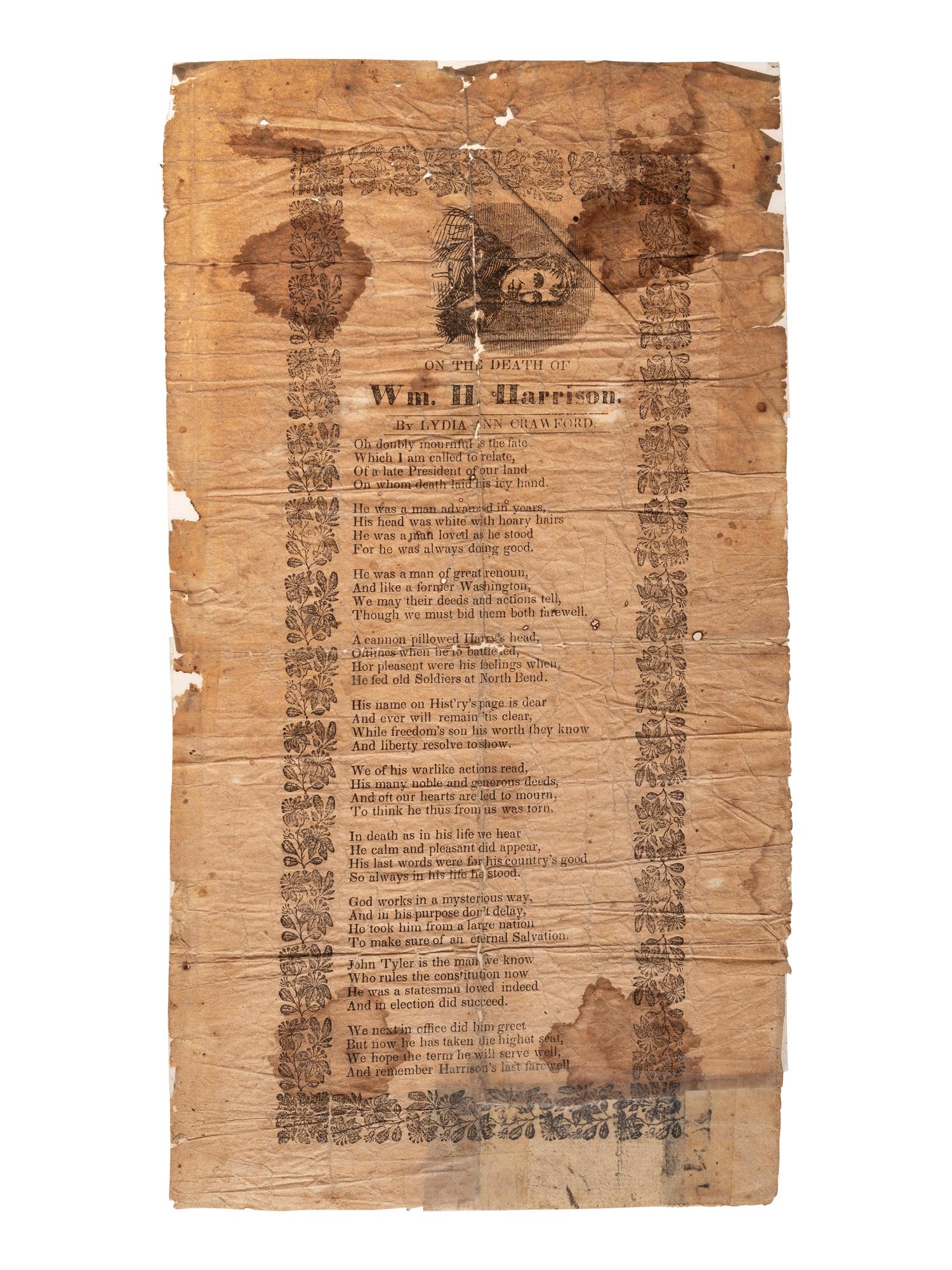 [HARRISON, William Henry]. A group of 3 broadsides related to the death and funeral of William Henry Harrison, comprising: