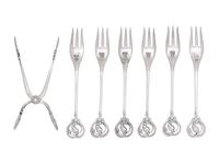 A Set of Six Georg Jensen Silver Flat Blossom Pattern Cocktail Forks
