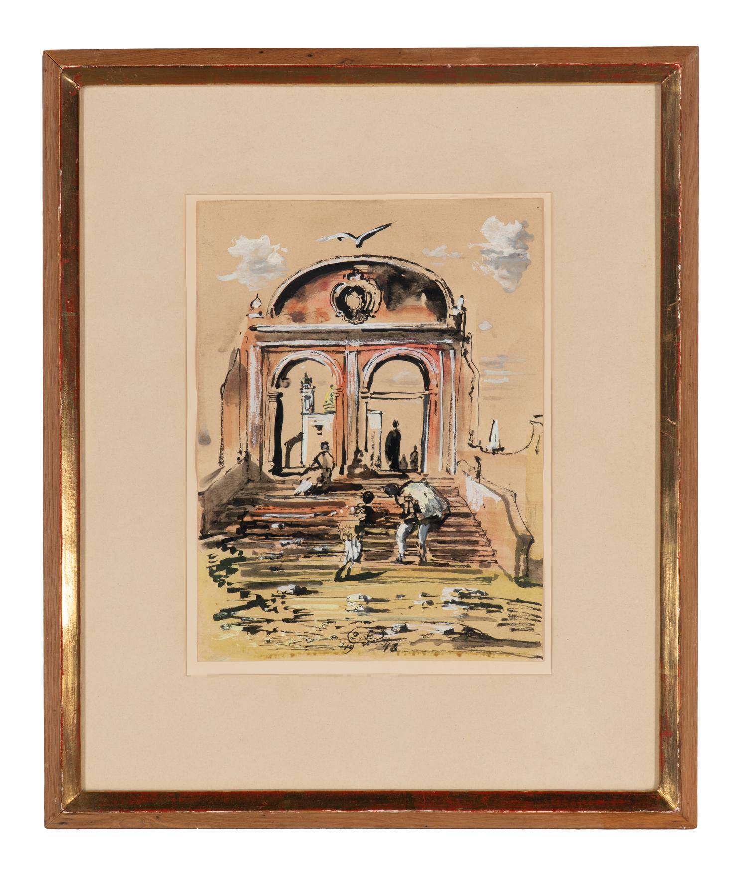 Surrealist Scene with Figures and Ruins , 1948