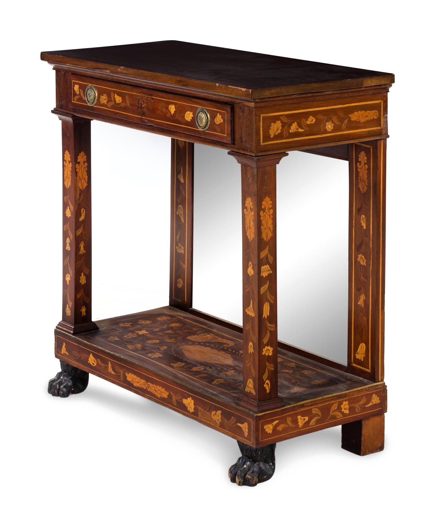 A Dutch Mahogany and Marquetry Mirrored Console Table