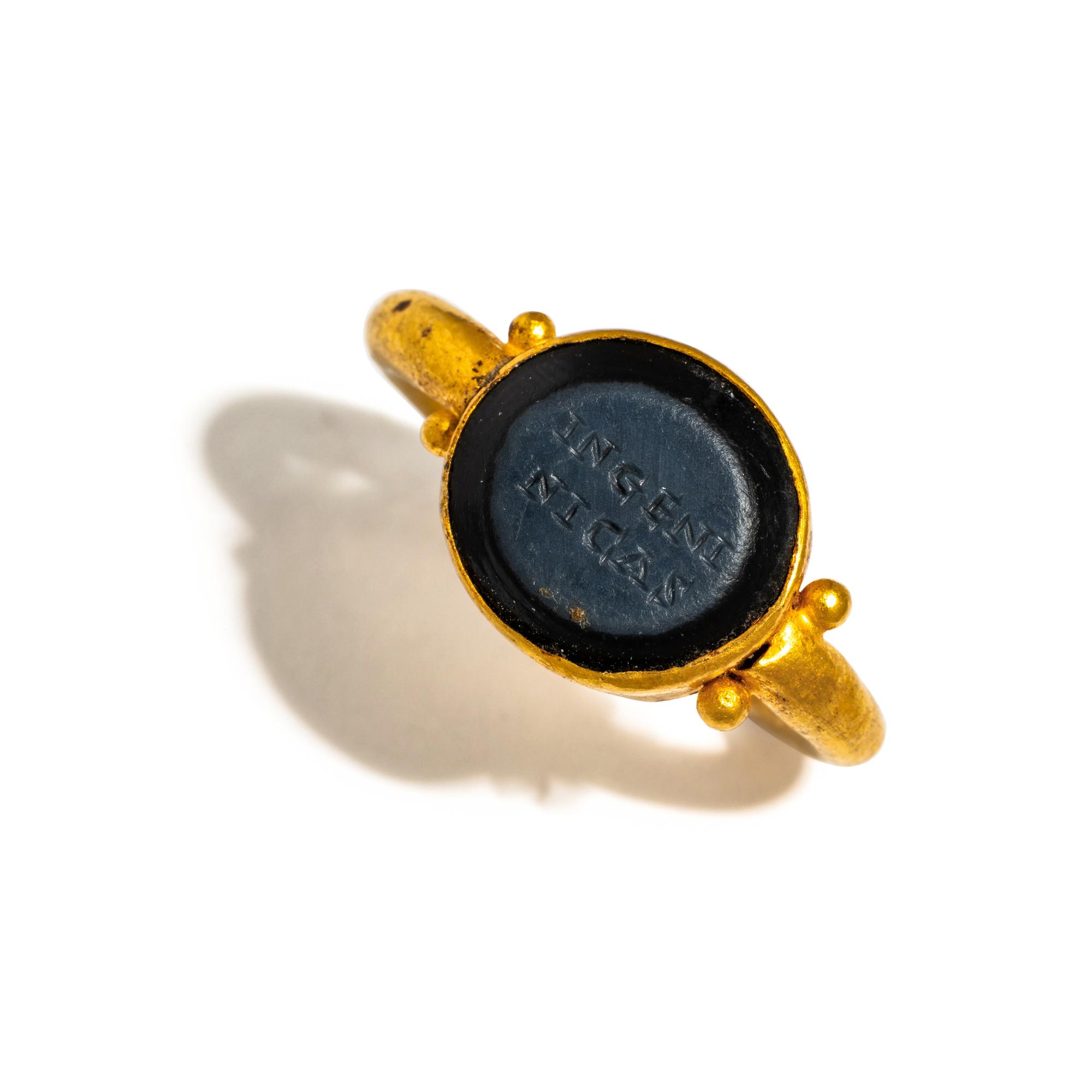 A Late Roman Gold and Nicolo Finger Ring with a Latin Inscription