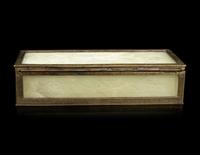 A Chinese Jade Inset Brass Rectangular Hinged Box
