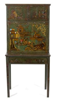 A Chinese Lacquered Drop Front Secretary Desk Height 58 x width 28 x depth 18 1/4 inches. — 19TH CENTURY