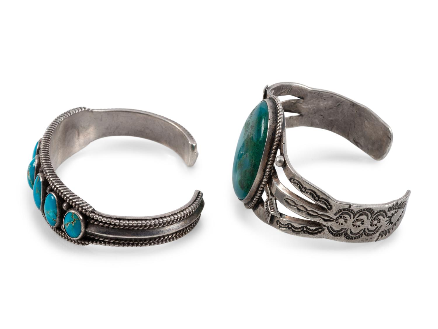 Navajo Silver and Turquoise Cuff Bracelets