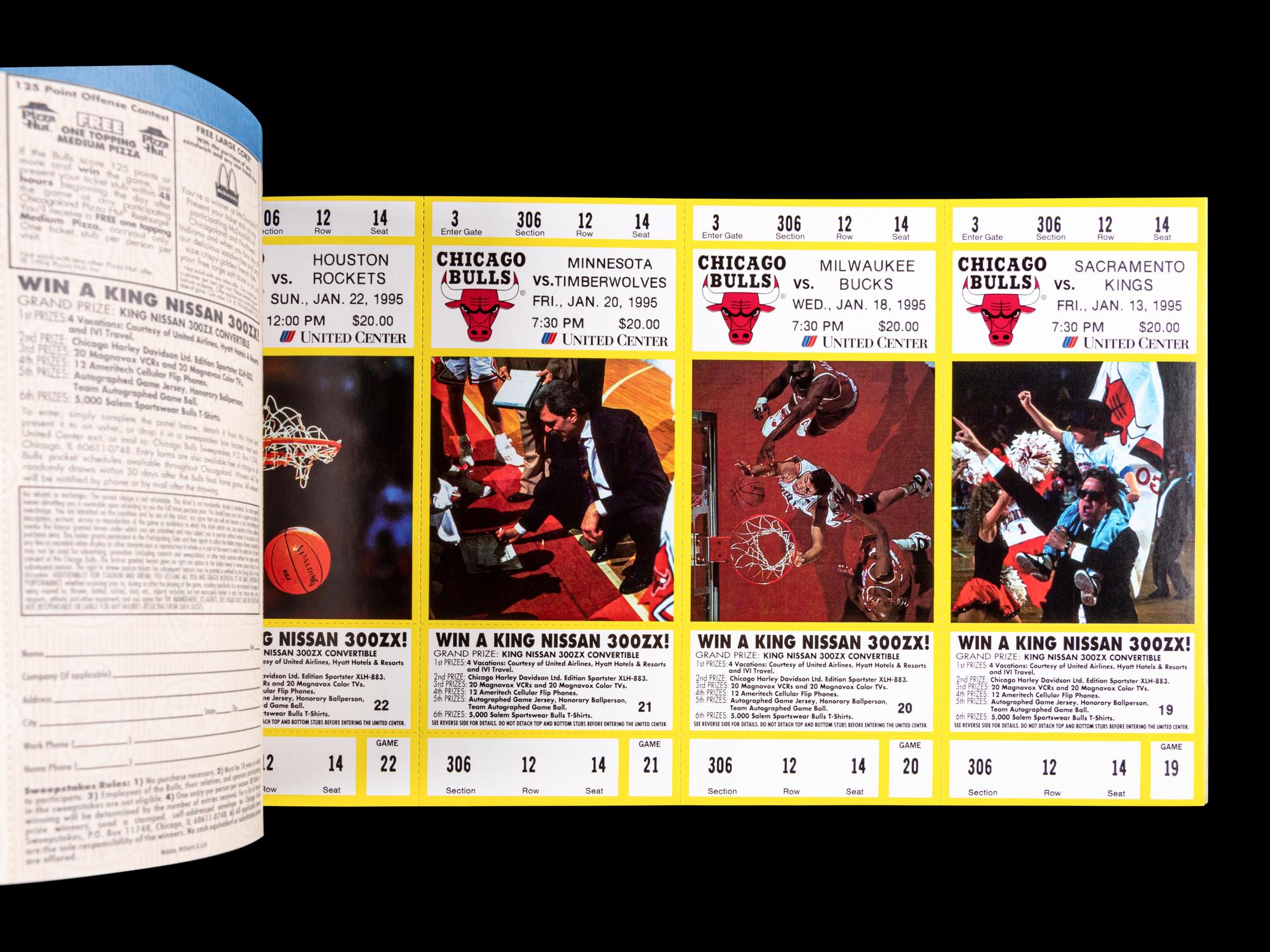 A Complete, Unused 1994-95 Chicago Bulls Season Ticket Booklet With All Games From Innaugural Season at United Center Including Michael Jordan's First Home Game Wearing Number 45