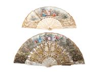A Set of Four Antique Continental Fans Width of widest 20 inches. — 19TH CENTURY
