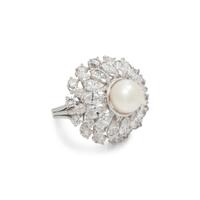 OSCAR HEYMAN & BROTHERS, CULTURED PEARL AND DIAMOND RING