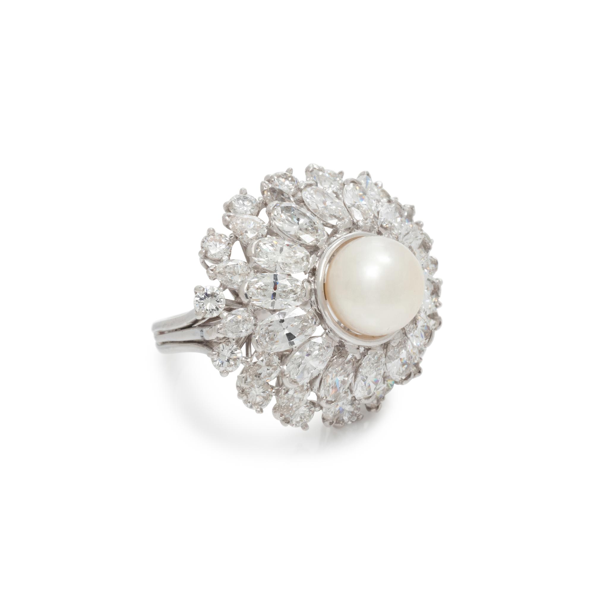 OSCAR HEYMAN & BROTHERS, CULTURED PEARL AND DIAMOND RING