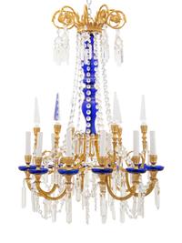 An Empire Style Gilt Bronze and Glass Twelve-Light Chandelier