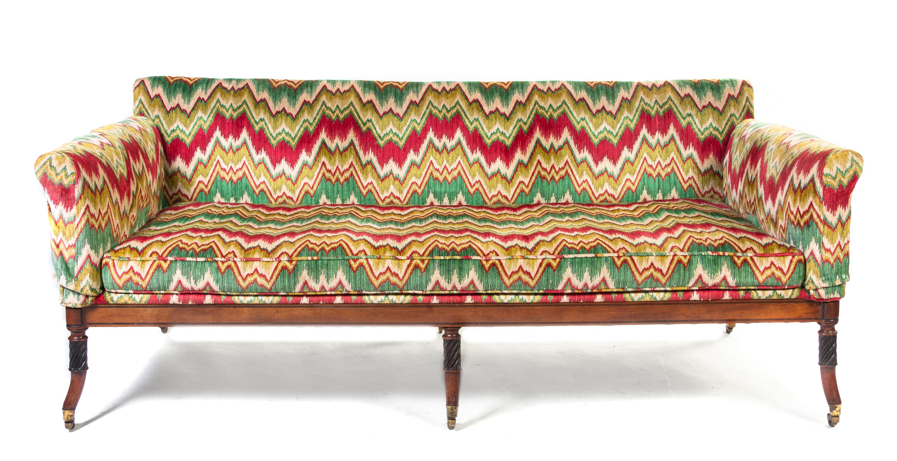 A Regency Style Settee, Width 78 1/2 inches.