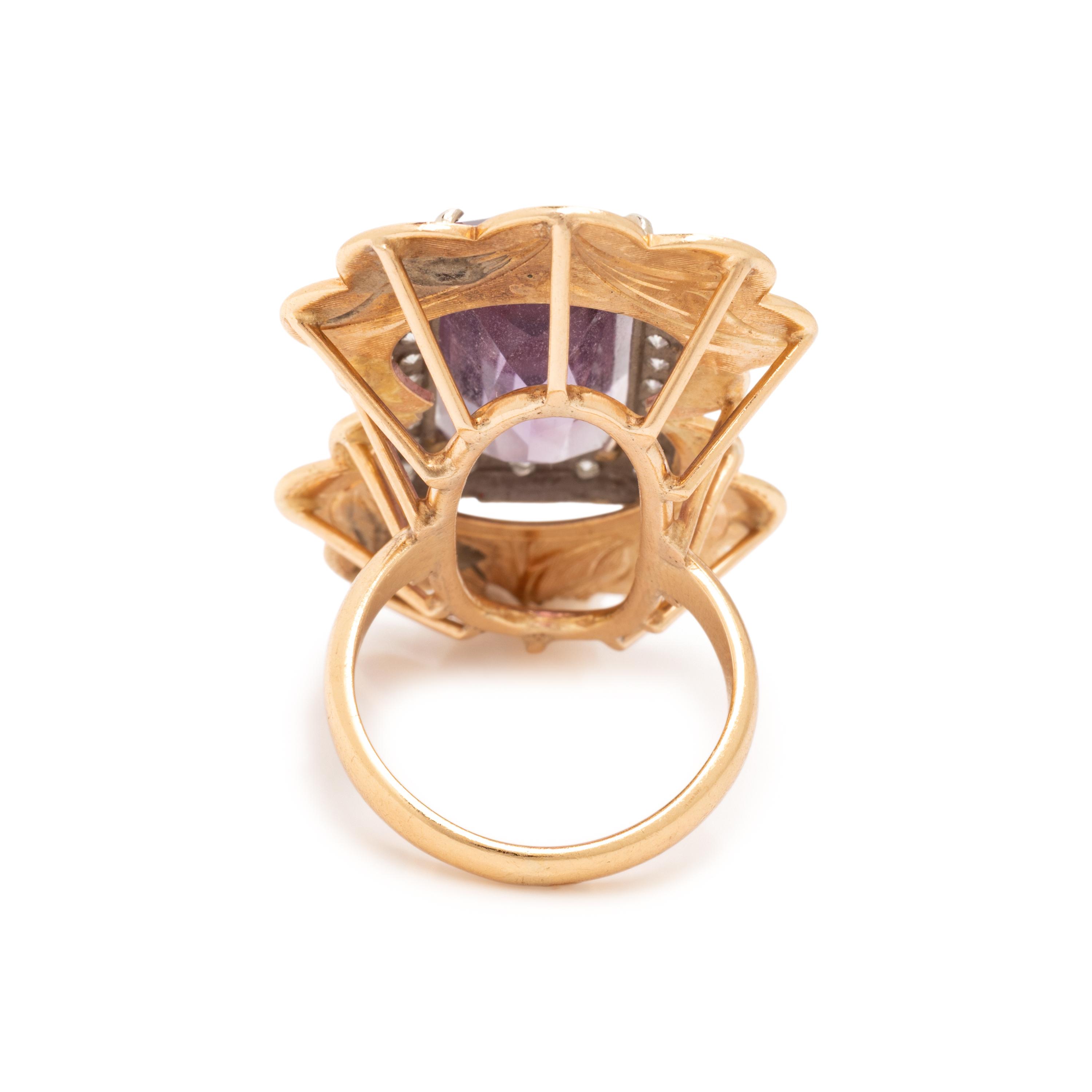 Amethyst, Diamond, and Yellow Gold Ring