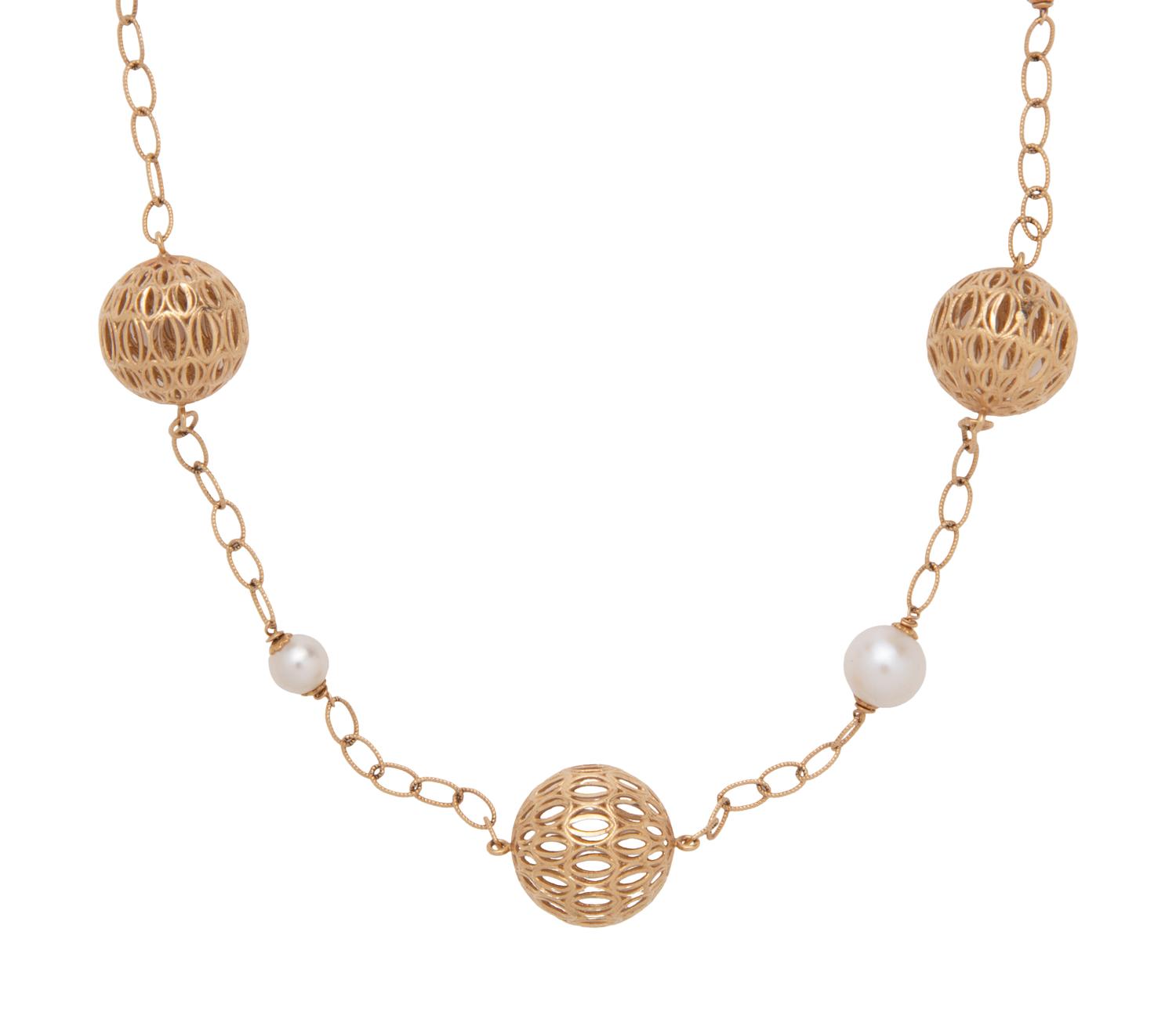 PAIR OF YELLOW GOLD AND CULTURED PEARL NECKLACES