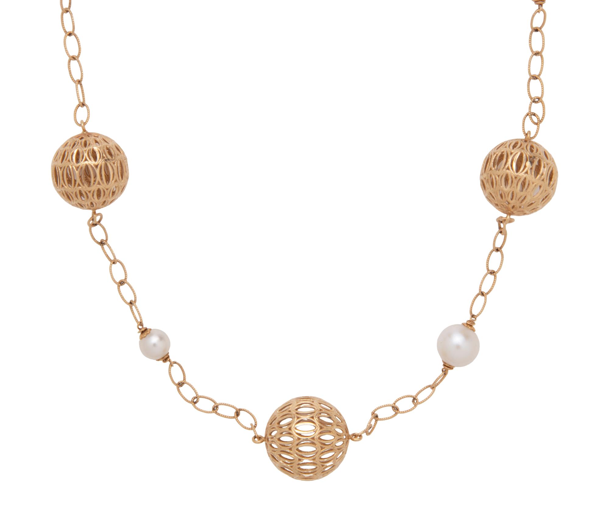 PAIR OF YELLOW GOLD AND CULTURED PEARL NECKLACES