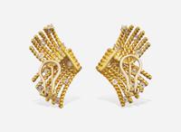 A Pair of 18K Yellow Gold and Diamond Schlumberger Tiffany & Co. Ear Clips