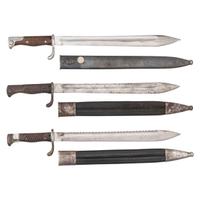 Lot of 3 German M1898/05 Bayonets with Scabbards Including: Sawback and Double Stamped Henckels/Frister & Rossman