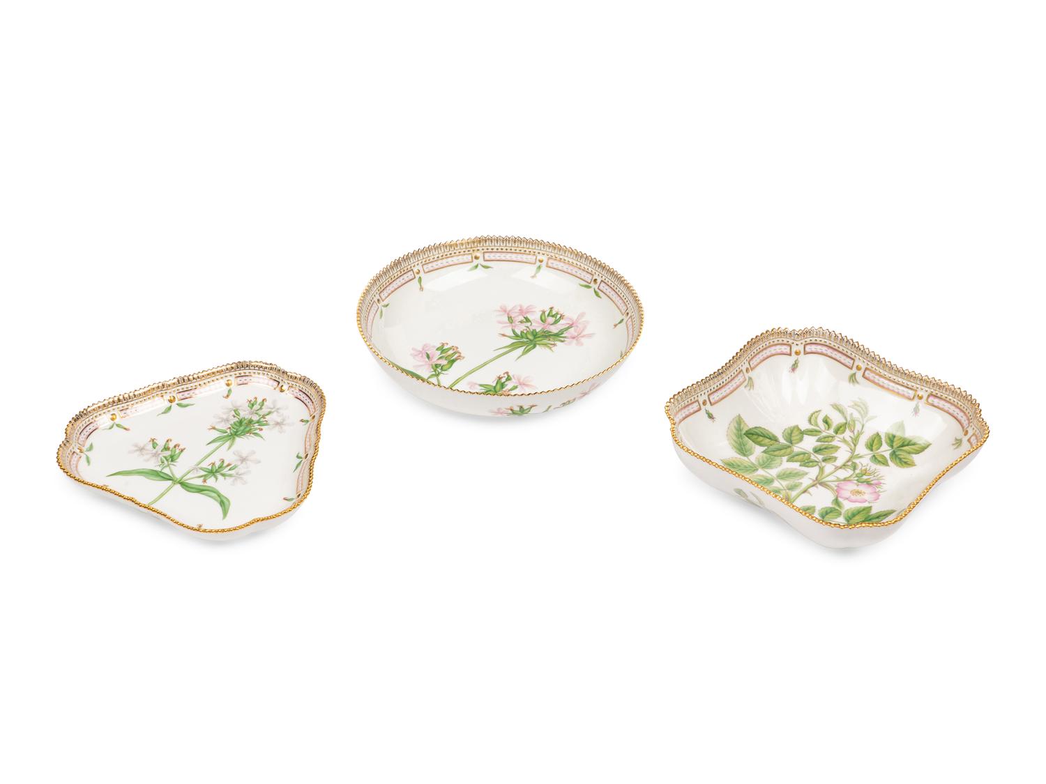 Three Royal Copenhagen Flora Danica Porcelain Serving Articles