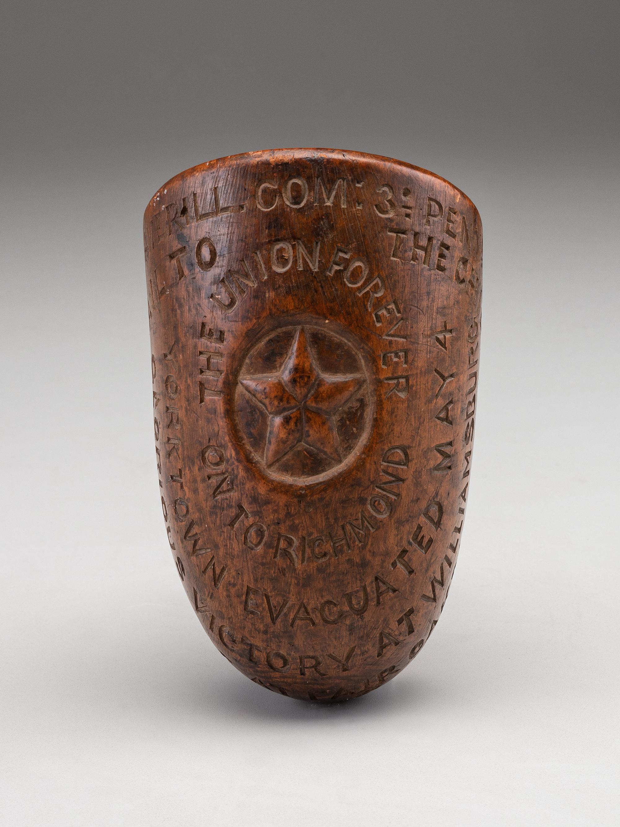 [CIVIL WAR]. Folk art carved pipe identified to the 3rd Pennsylvania Cavalry, referencing Colonel W.W. Averell and battles fought in 1862.