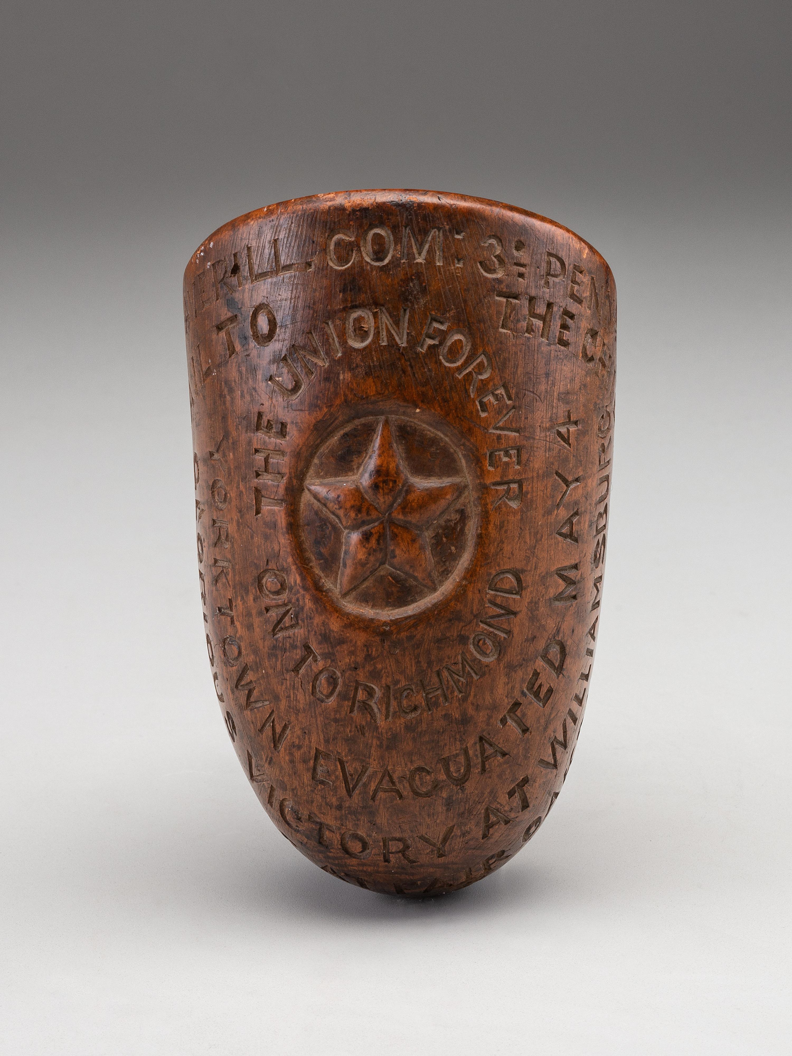 [CIVIL WAR]. Folk art carved pipe identified to the 3rd Pennsylvania Cavalry, referencing Colonel W.W. Averell and battles fought in 1862.