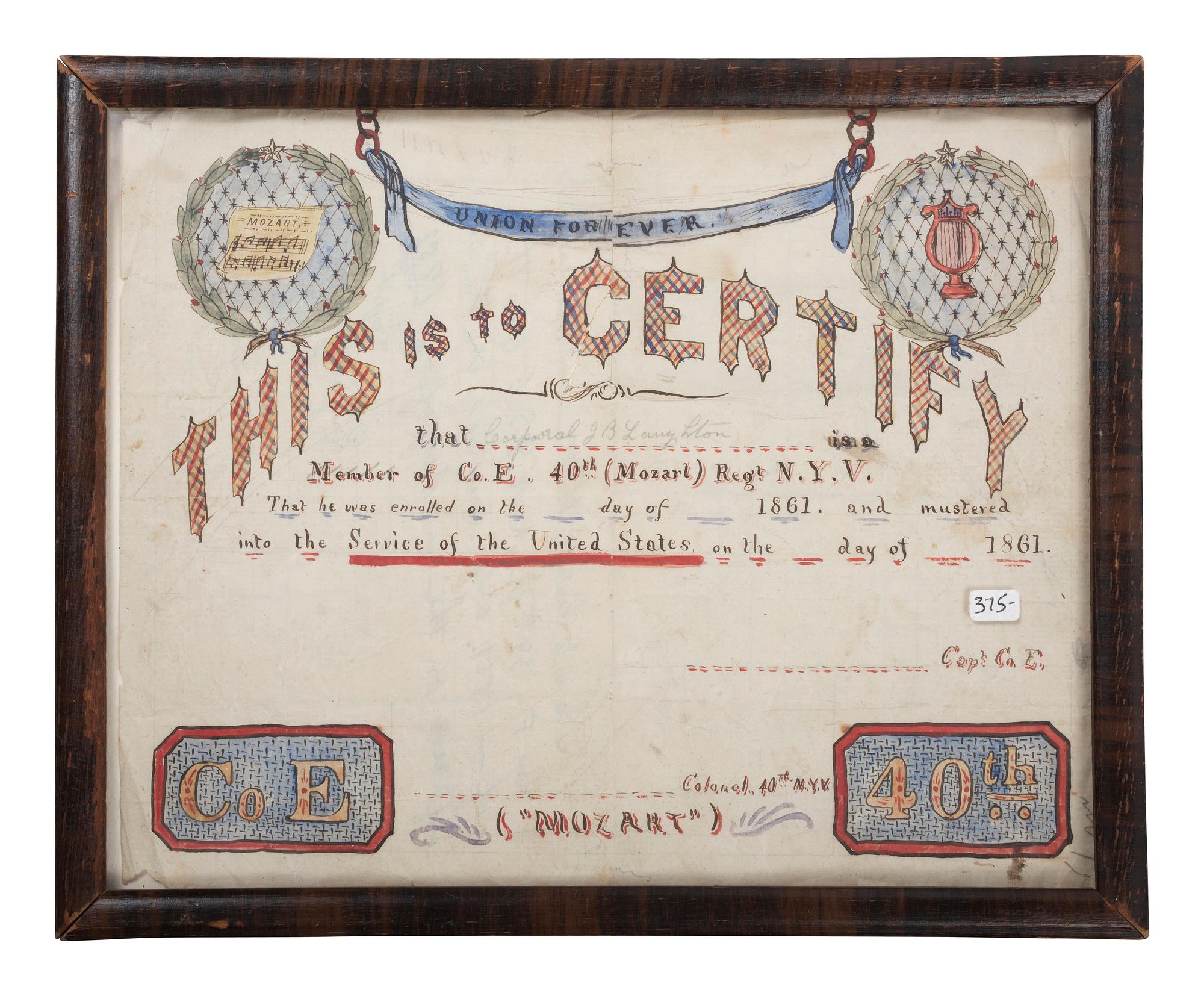 [CIVIL WAR]. A group of period items including corps badge, buttons, books, escutcheon, and more.