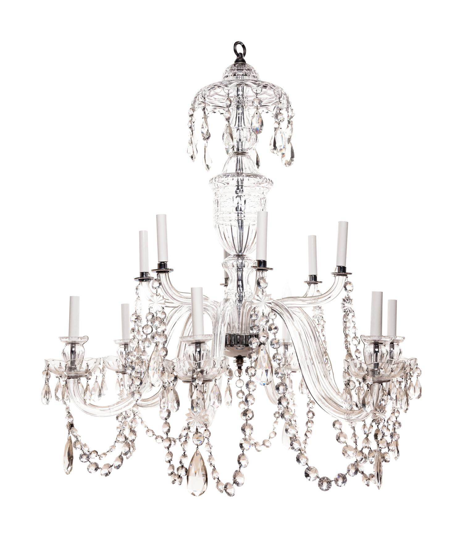 An Irish George III Style Cut Glass Twelve-Light Chandelier