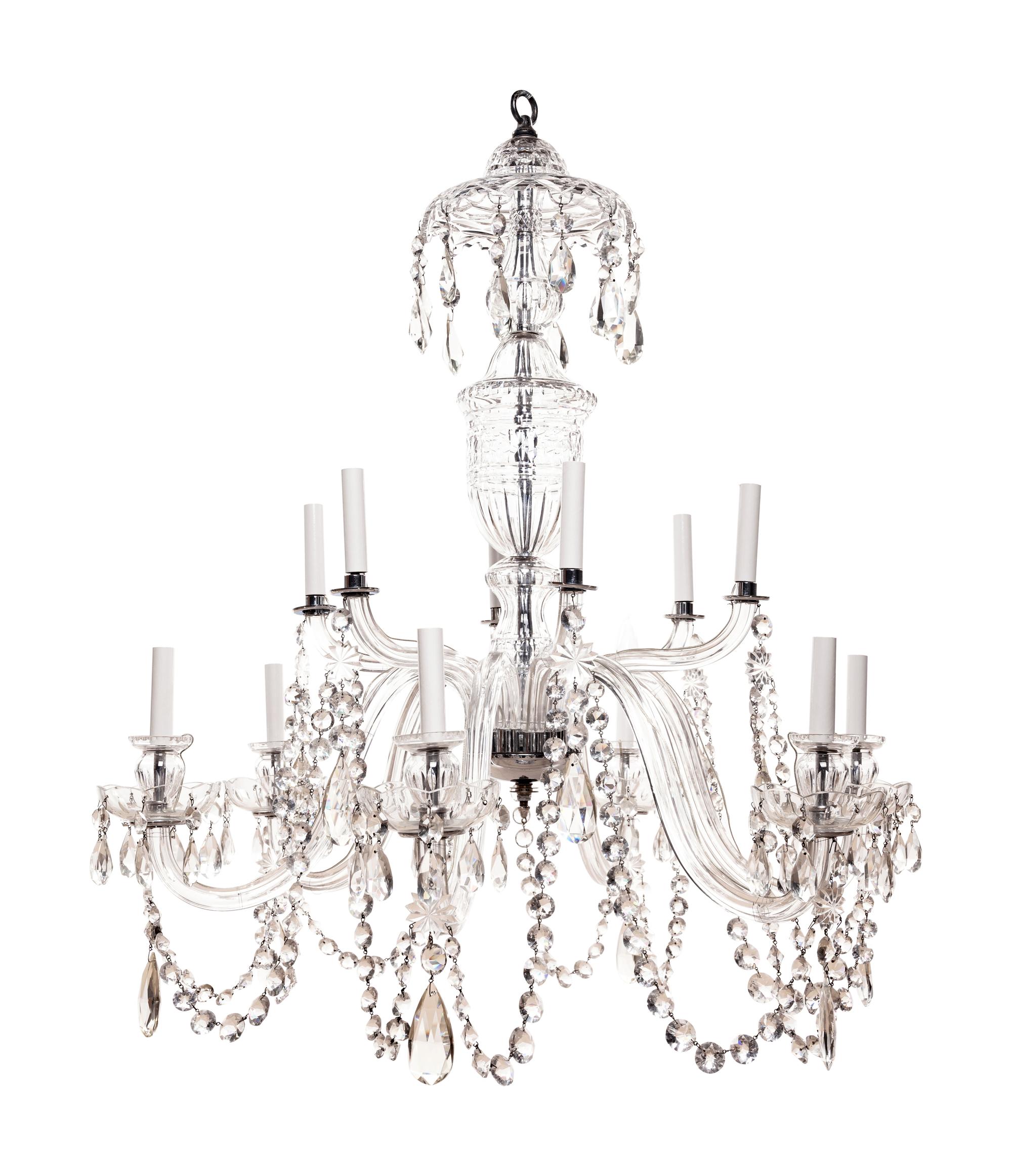 An Irish George III Style Cut Glass Twelve-Light Chandelier