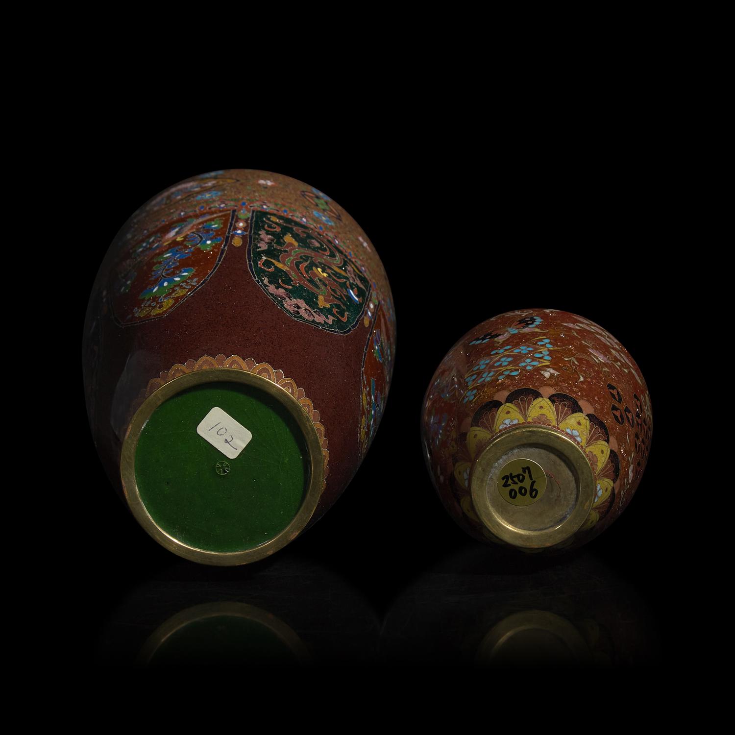 Two "Aventurine" Ground Japanese Goldstone Cloisonné Vases, Meiji Period