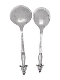 Two Danish Silver and Amethyst Mounted Serving Spoons