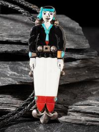 Zuni Mosaic Inlay Figural Male Bolo Tie