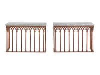 A Pair of Gothic Revival Iron Marble-Top Garden Tables