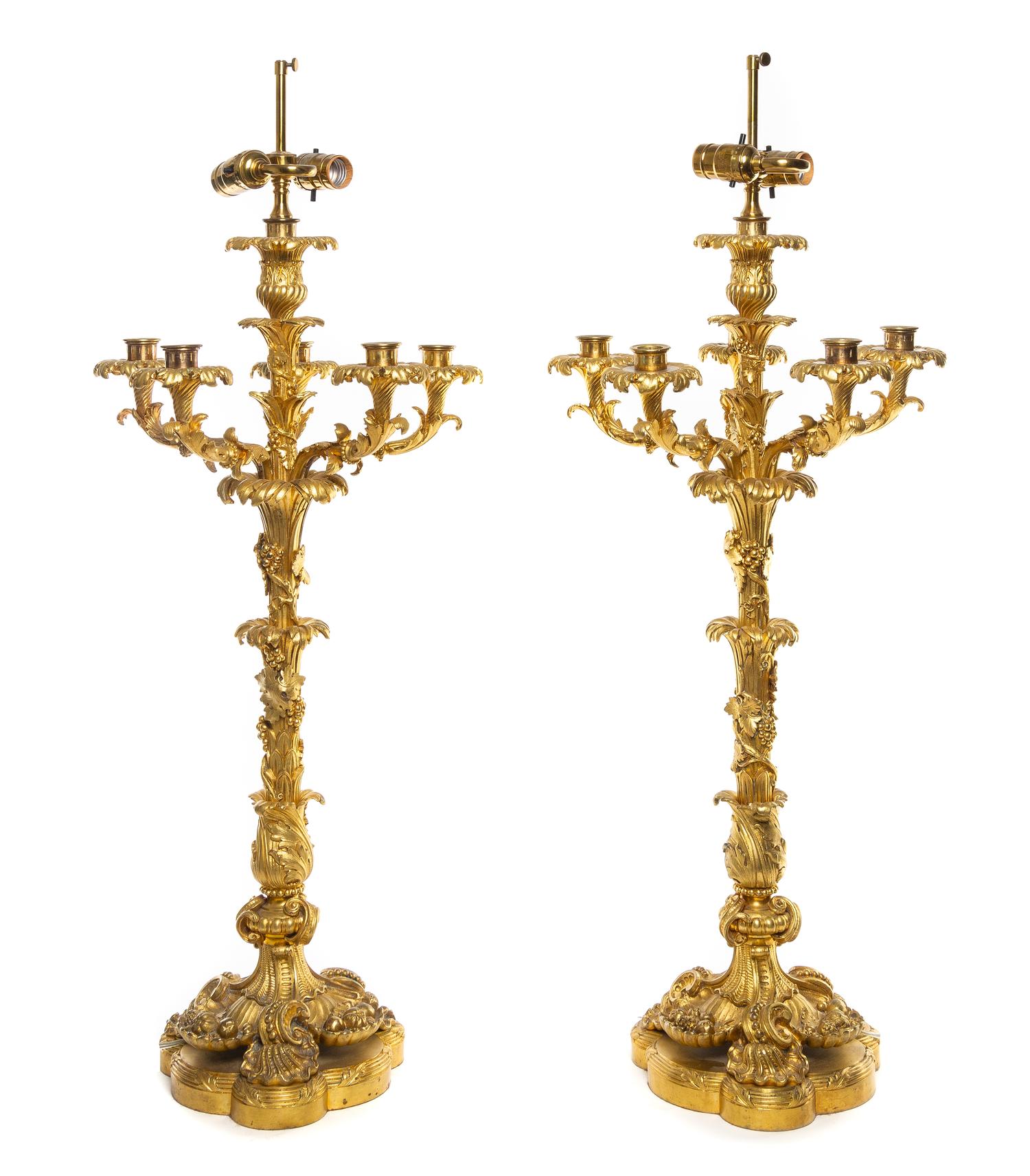 A Pair of George III Style Gilt Bronze Six-Light Candelabra Height 38 inches. — CIRCA 1840