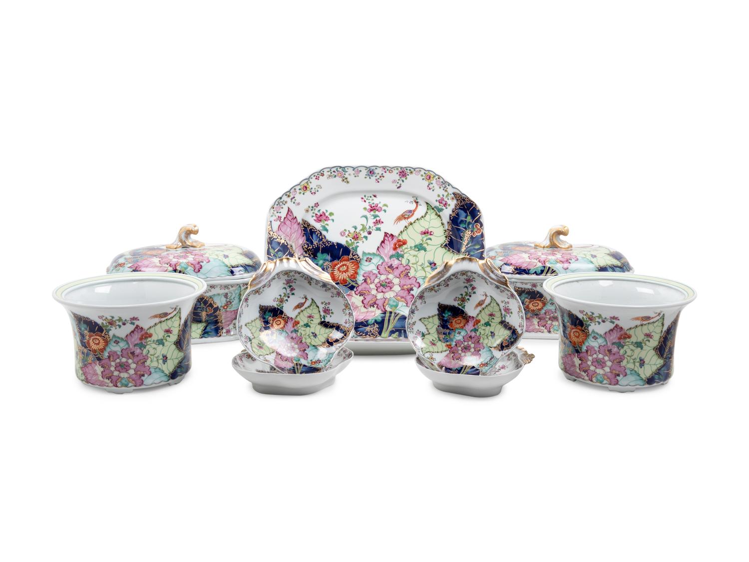 A Collection of Mottahedeh Tobacco Leaf Porcelain Articles
