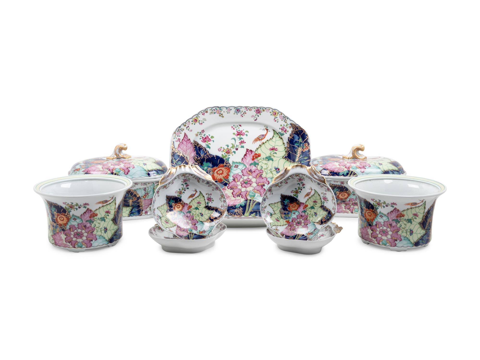 A Collection of Mottahedeh Tobacco Leaf Porcelain Articles