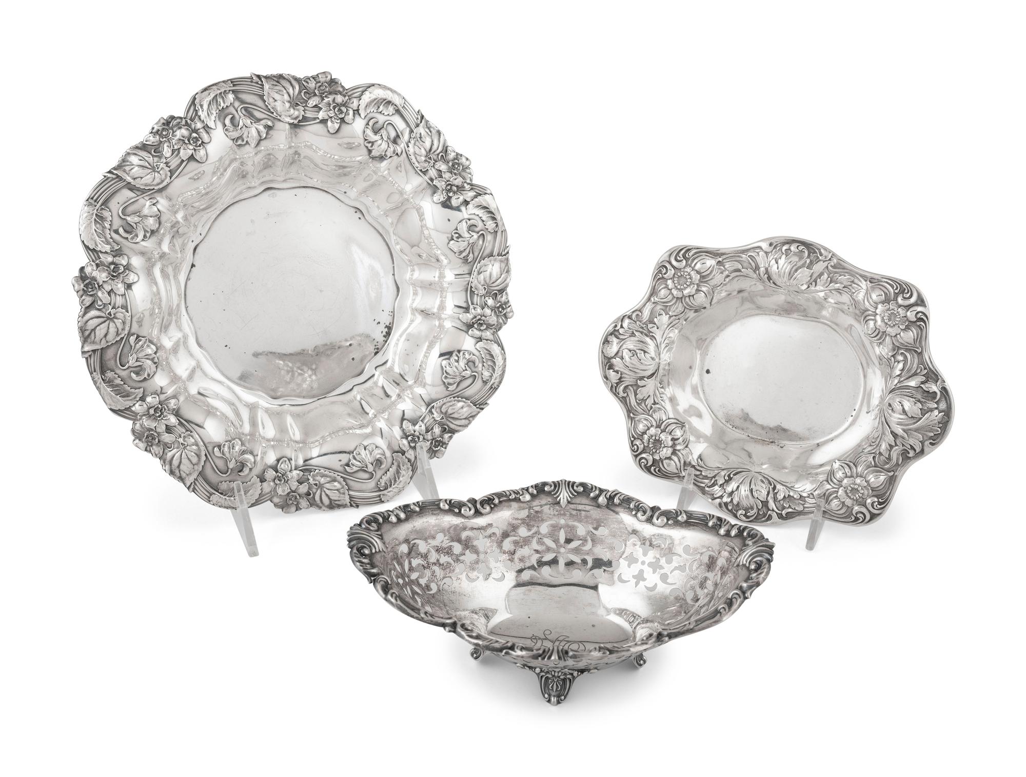 Three American Silver Repousse Bowls